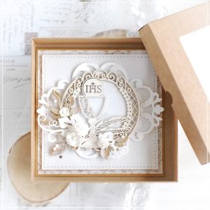 personalised first holy communion card decorated with laser cut chipboard chalice and frame