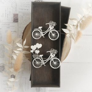 love valentines day set of two decorative laser cut chipboard bikes with flowers and heart balloons